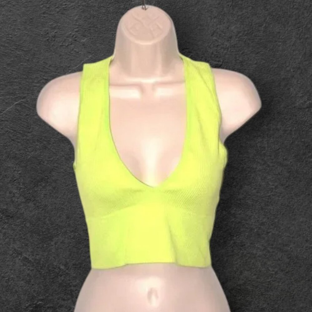 NWT ANWND Crop Tank Top Neon Green Plunge Neckline